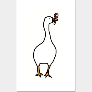 White Goose Steals Christmas Candy Cane Posters and Art